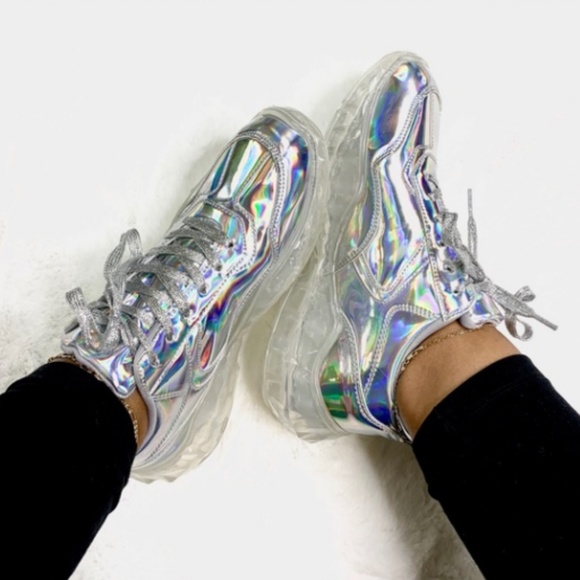 RESTOCKED Silver Holographic Fashion Sneakers - Picture 3 of 5